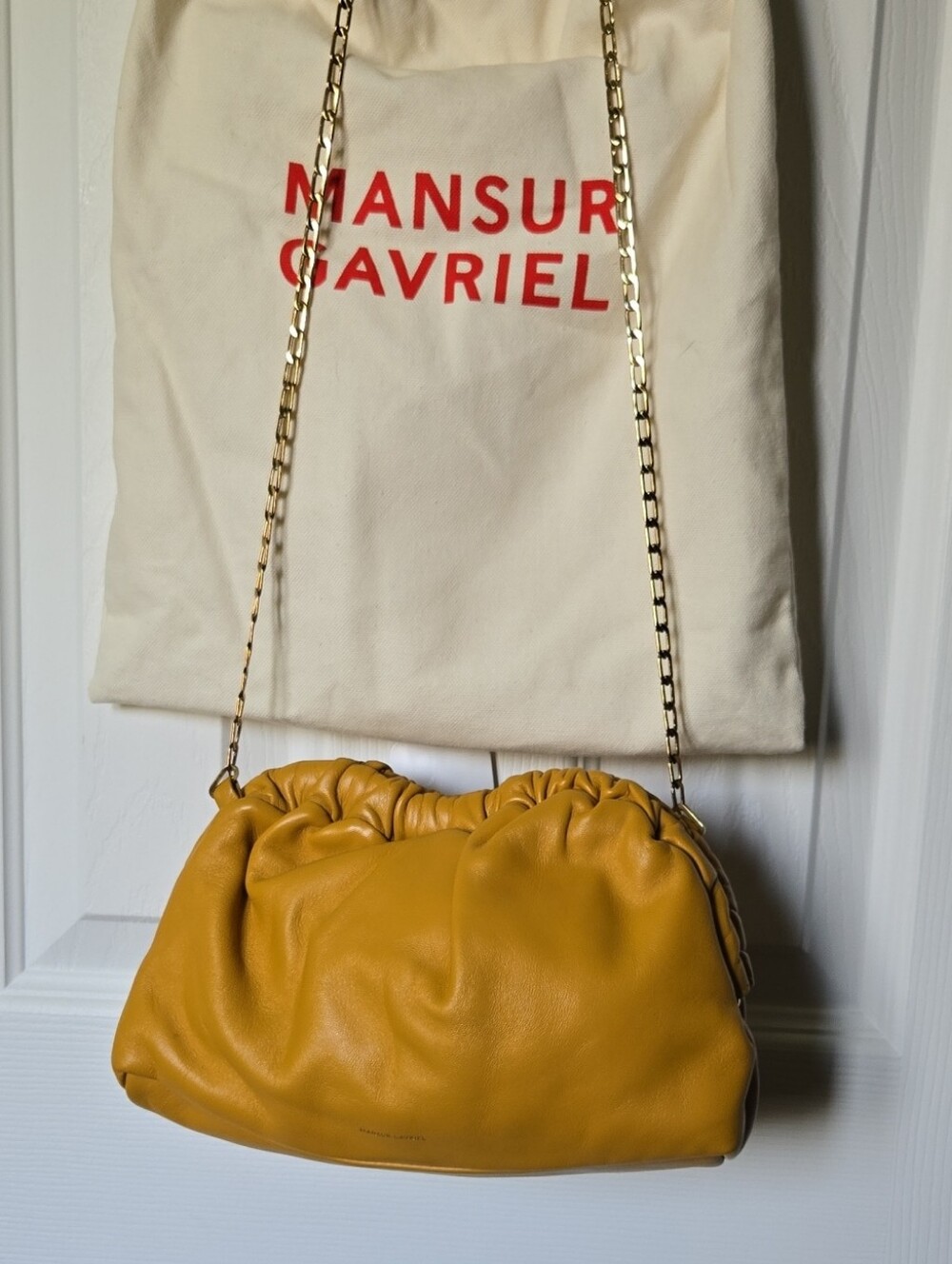 Mansur Gavriel Yellow Leather Shoulder Bag with Gold Chain